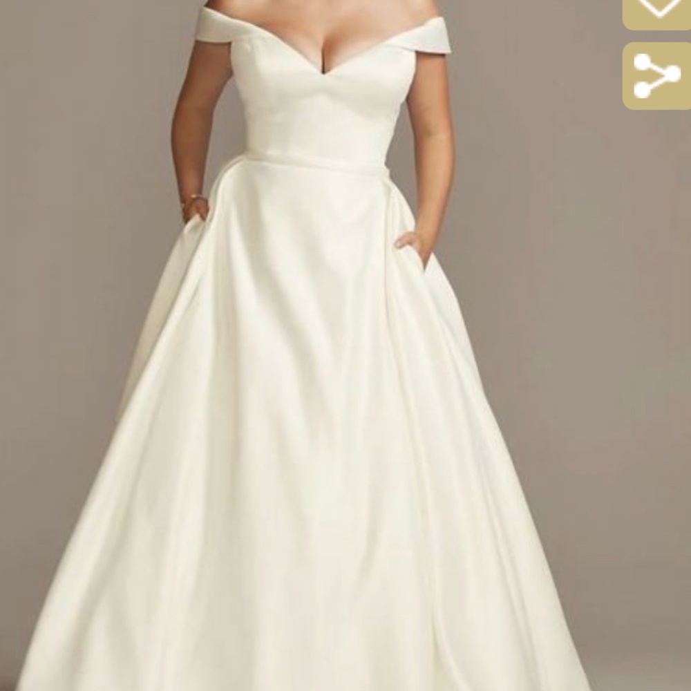 OFF SHOULDER SATIN GOWN PLUS SIZE WEDDING DRESS- IVORY
